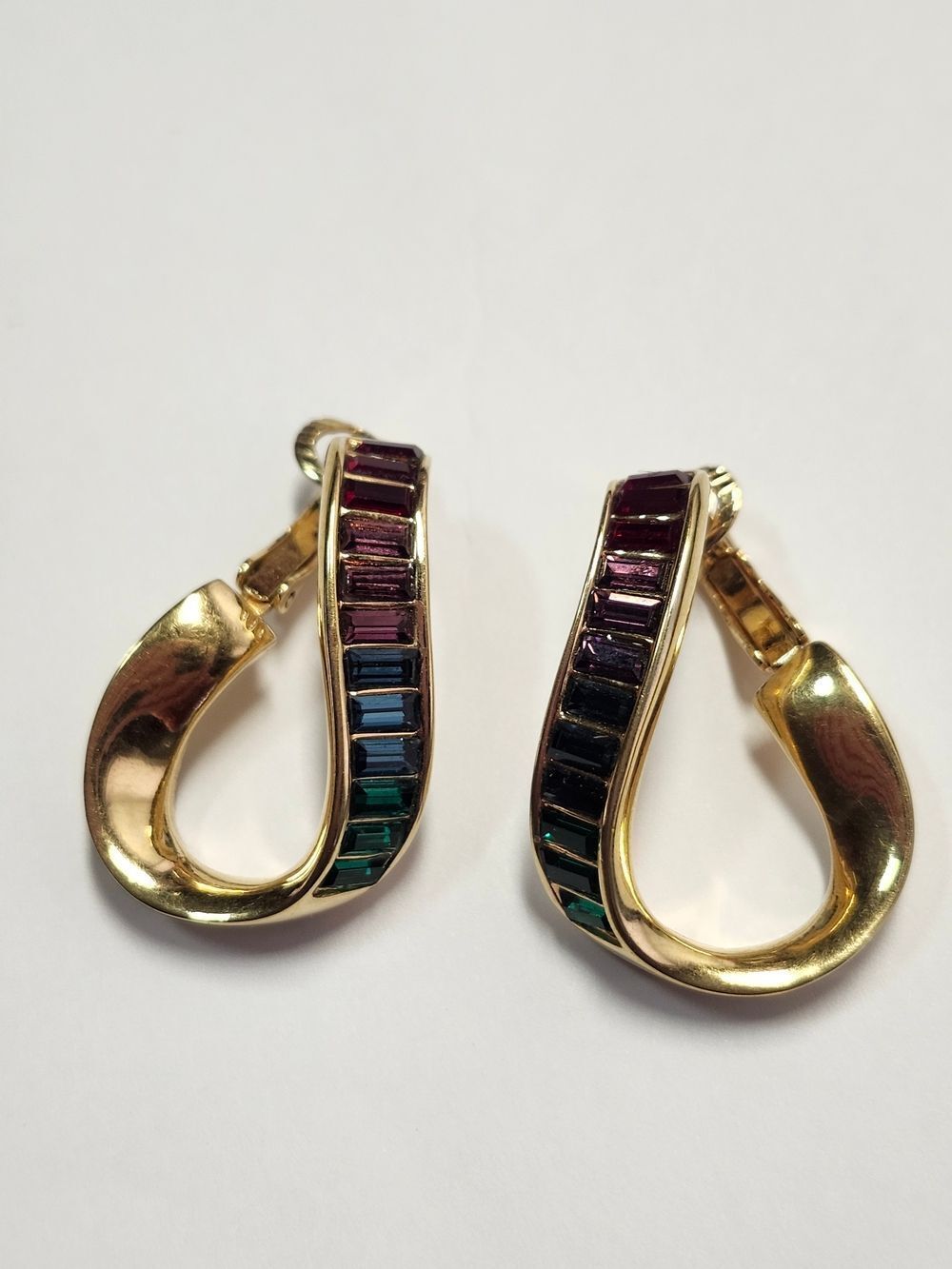 Swarovski Rainbow Ribbon Baguette Open Swirl Clip On Earrings